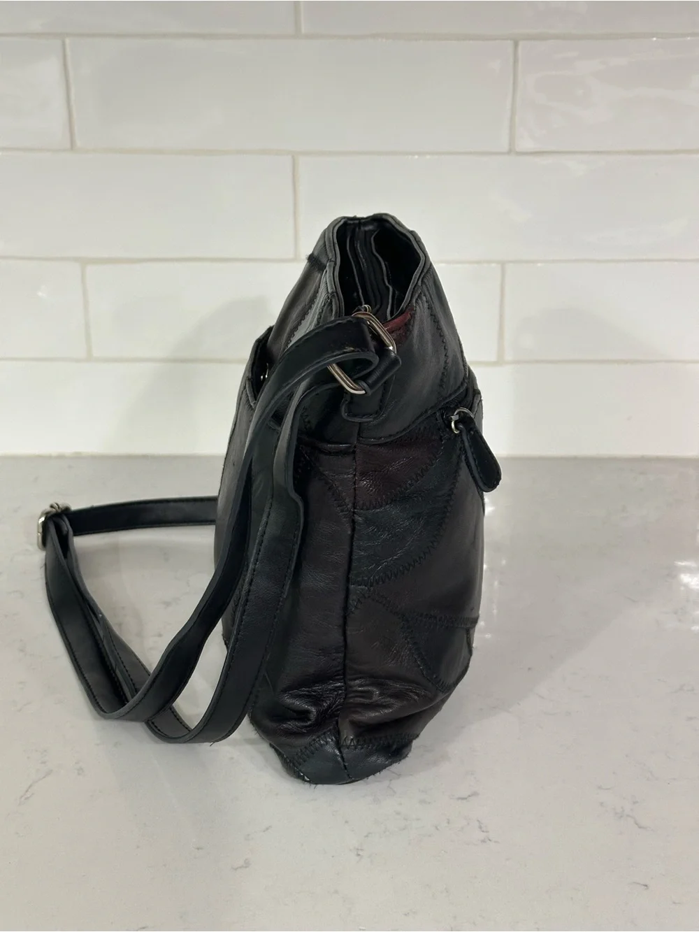 Jaclyn Smith Black Patchwork Leather Crossbody